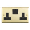 Eurolite Sb2Sob 2 Gang 13Amp Dp Switched Socket Round Edge Satin Brass Plate Black Rockers