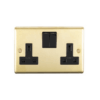 Eurolite Sb2Sopbb 2 Gang 13Amp Dp Switched Socket Round Edge Satin Brass Plate Polished Brass Rockers Black Trim