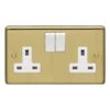 Eurolite Sb2Sow 2 Gang 13Amp Dp Switched Socket Round Edge Satin Brass Plate White Rockers
