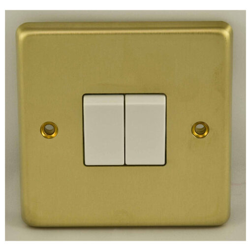Eurolite Sb2Sw 2 Gang 10Amp 2Way Switch Round Edge Satin Brass Plate Polished Brass Rockers