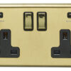 Eurolite Sb2Usbpbb 2 Gang 13Amp Switched Socket With Combined 3.1Ampusb Outlets Round Edge Satin Brass Plate Matching Rockers Black Trim