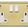 Eurolite Sb2Usbw 2 Gang 13Amp Switched Socket With Combined 4.8 Amp Usb Outlets Round Edge Satin Brass Plate White Rockers