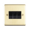 Eurolite Sb3Swb 3 Gang 10Amp 2Way Switch Round Edge Satin Brass Plate Black Rockers