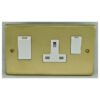 Eurolite Sb45Aswasw 45Amp Dp Cooker Switch With 13Amp Socket Round Edge Satin Brass Plate White Rockers
