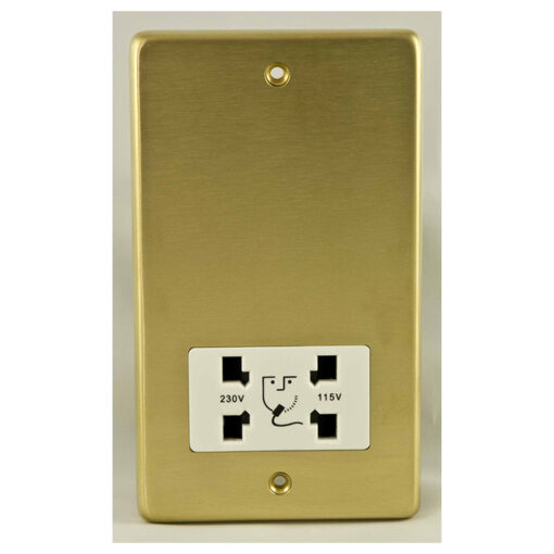 Eurolite Sbshsw Dual Voltage Shaver Socket Round Edge Satin Brass Plate White Interior