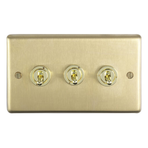 Eurolite Sbt3Sw 3 Gang 10Amp 2Way Toggle Switch Round Edge Satin Brass Plate