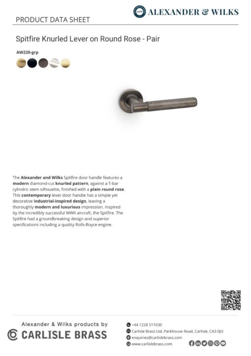 Alexander And Wilks Spitfire Door Handle Knurled On Round Rose Antique Brass AW220AB