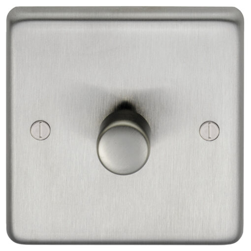 Eurolite Sss1D400 1 Gang 400W Push On Off 2Way Dimmer Round Edge Satin Stainless Steel Plate Matching Knob