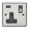 Eurolite Sss1Usbssb 1 Gang 13Amp Switched Socket With 2.1Amp Usb Outlet Round Edge Satin Stainless Steel Plate Matching Rocker Black Trim