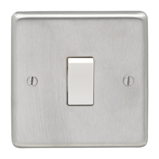 Eurolite Sss20Asww 1 Gang 20Amp Dp Switch Round Edge Satin Stainless Steel Plate White Rocker