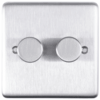 Eurolite Sss2D400 2 Gang 400W Push On Off 2Way Dimmer Round Edge Satin Stainless Steel Plate Matching Knobs