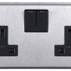 Eurolite Sss2Sob 2 Gang 13Amp Dp Switched Socket Round Edge Satin Stainless Steel Plate Black Rockers