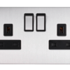 Eurolite Sss2Sossb 2 Gang 13Amp Dp Switched Socket Round Edge Satin Stainless Steel Plate Matching Rockers Black Interior