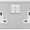 Eurolite Sss2Sow 2 Gang 13Amp Dp Switched Socket Round Edge Satin Stainless Steel Plate White Rockers