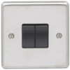 Eurolite Sss2Swb 2 Gang 10Amp 2Way Switch Round Edge Satin Stainless Steel Plate Black Rockers