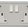 Eurolite Sss2Usbw 2 Gang 13Amp Switched Socket With Combined 4.8 Amp Usb Outlets Round Edge Satin Stainless Steel Plate White Rockers