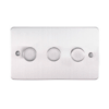 Eurolite Sss3D400 3 Gang 400W Push On Off 2Way Dimmer Round Edge Satin Stainless Steel Plate Matching Knobs