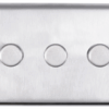 Eurolite Sss3Dled 3 Gang Led Push On Off 2Way Dimmer Round Edge Satin Stainless Steel Plate Matching Knobs