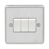 Eurolite Sss3Sww 3 Gang 10Amp 2Way Switch Round Edge Satin Stainless Steel Plate White Rockers