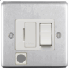 Eurolite Sssswffow 13Amp Dp Switched Fuse Spur With Flex Outlet Round Edge Satin Stainless Steel Plate White Rocker