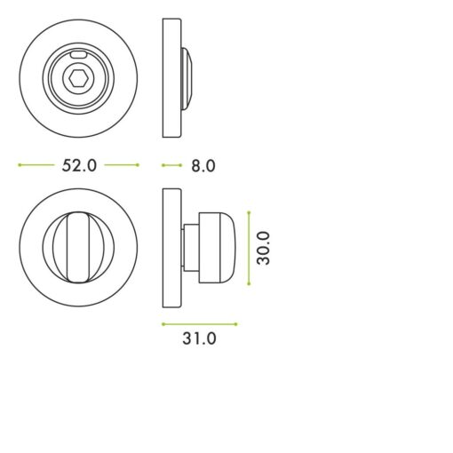 Zoo Hardware Turn and HEX Release with Indicator on 52mm rose- Push On Cover - 5mm spindle - Grade 304 ZCS004ISS-HEX