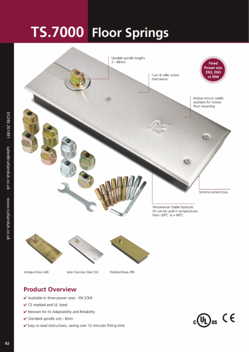 Rutland TS.7003NHO.SS Non Hold Open Floor Spring with BC c/w Cover Plate Satin Stainless Steel