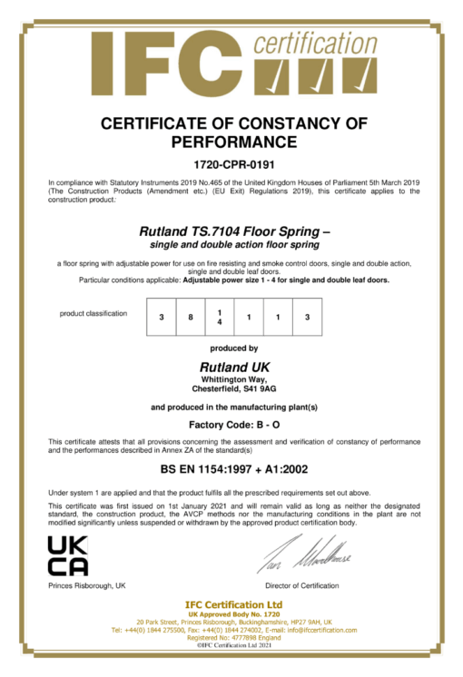 Rutland TS.7004NHO.SS Non Hold Open Floor Spring with BC c/w Cover Plate Satin Stainless Steel