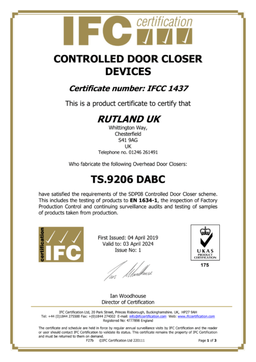 Rutland TS.9206 Door Closer c/w Semi-Radius Cover & Flatbar Armset PVD Brass
