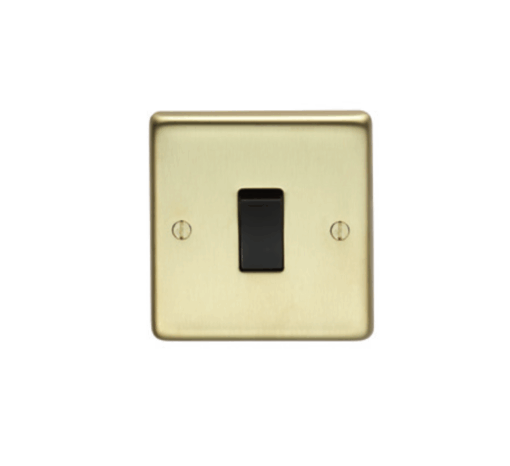Eurolite Sbintb 1 Gang 10Amp Intermediate Switch Round Edge Satin Brass Plate Black Rocker