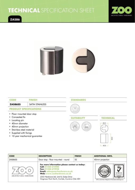 Zoo Hardware ZAS86-PCB Door Stop Floor Mounted - Round - Powder Coated Matt Black
