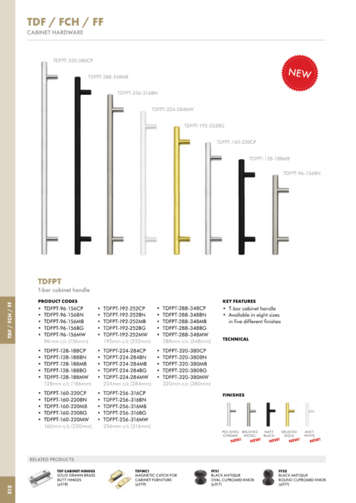 Zoo Hardware TDFPT-320-380BN T Bar Cabinet handle 320mm CTC, 380mm Total length Brushed Nickel Finish