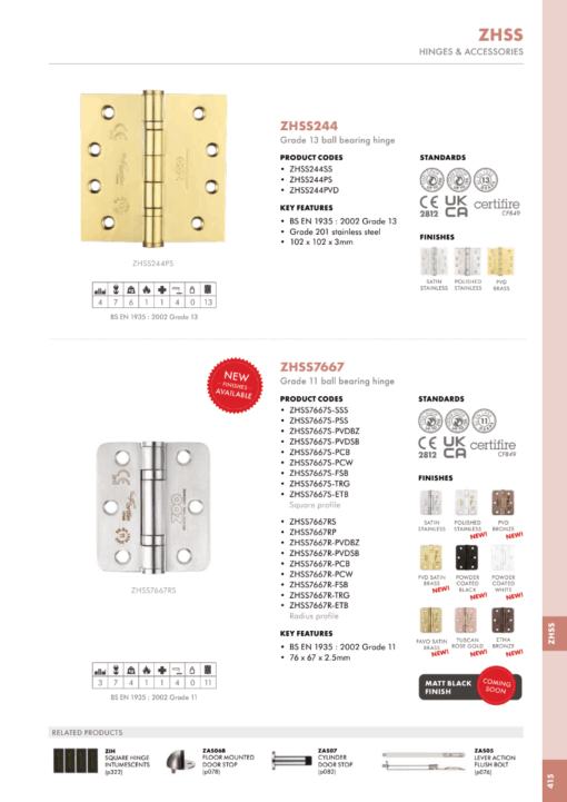 Zoo Hardware ZHSS7667R-MB Grade 11 Hinges - Ball Bearing 76mm x 67mm x 2.5mm Radius Corner - Matt Black