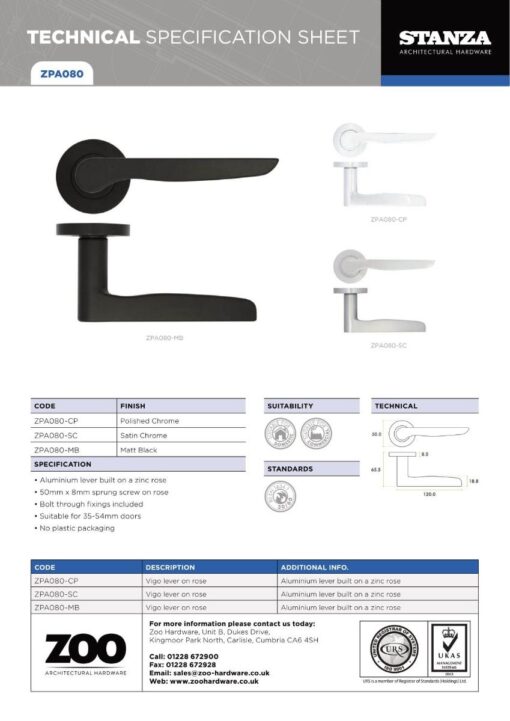 Zoo Hardware ZPA080-MB Vigo Door Handle on Rose Black