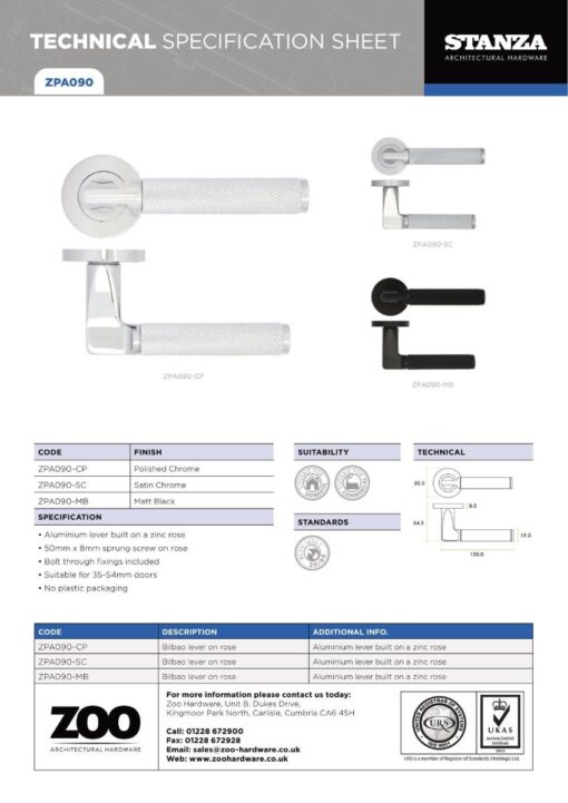 Zoo Hardware ZPA090-MB Bilbao Door Handle on Rose Black