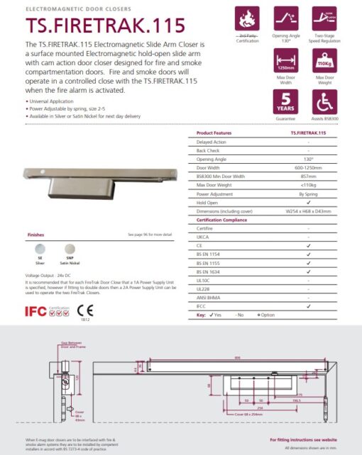 TS.FIRETRAK.115 Electromagnetic Slide Arm Closer