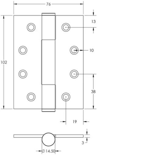 Grade 14 Concealed Bearing Hinges 102x76mm