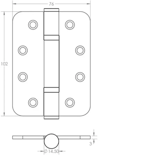 Grade 13 Radiused Polymer Bearing Hinges 3 Knuckle Pack of 3