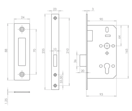 Architectural 72mm Din Deadlocks