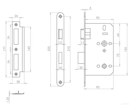 Architectural 72mm Din Bathroom Locks