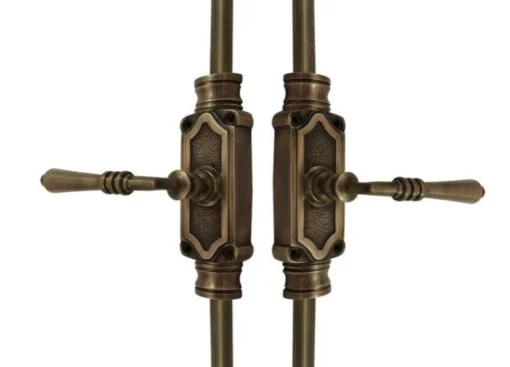 Antique Brass Lever Handle Door Brass Espagnolette Bolt - Right Hand - Image 2