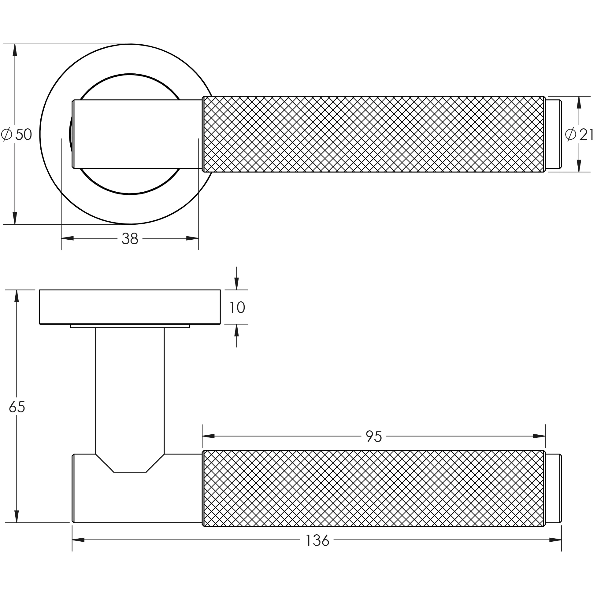 Knurled Door Handles - 136 x 65mm 2 Knurled Door Handles - 136 x 65mm