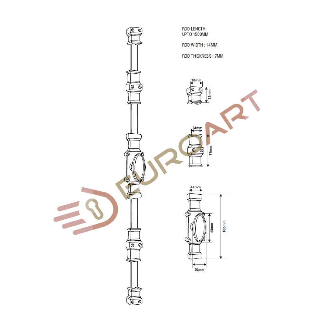 The Windsor Cremone Bolt by Euro Art | Solid Brass Espagnolette Bolt | 2 Finishes 6 The Windsor Cremone Bolt by Euro Art | Solid Brass Espagnolette Bolt | 2 Finishes - Image 6